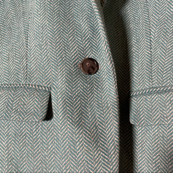 Loft wool mix blue and white herringbone blazer button front pocket sz 4 stylish - Picture 3 of 9